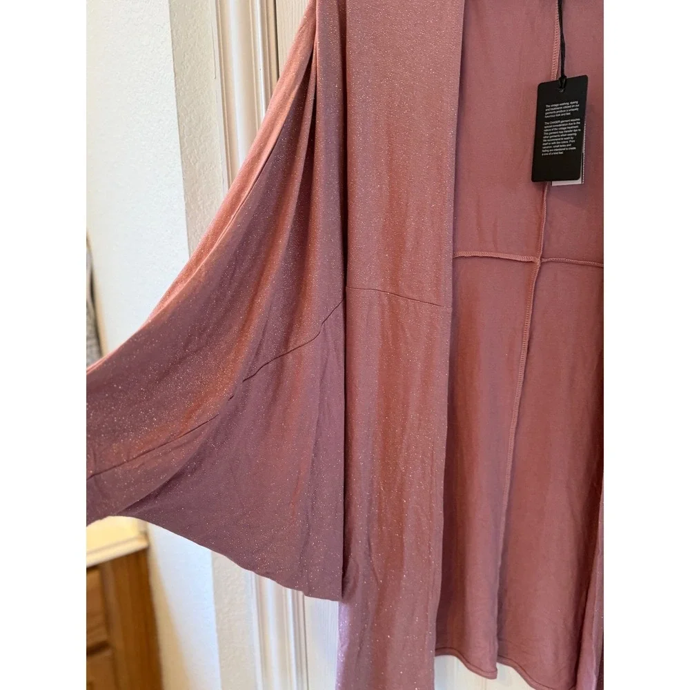 Chaser Rosebud Shimmer Kimono Cardigan M/L Open Front Draped‎ Boho NWT